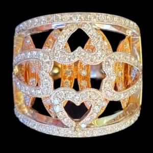 Estate Diamond  2.50ctw 14K Gold Cluster Pave Cocktail Ring Heart 11.7 Grams
